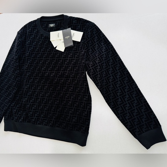 NWT! Fendi Sweatshirt Black Wool Pullover FF Logo Pattern Size Large Authentic! - Picture 6 of 15